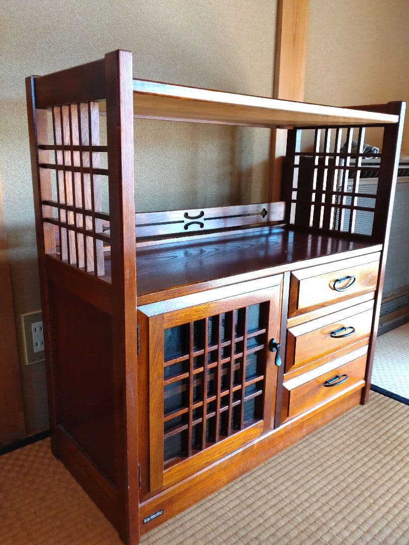カリモク家具　飾り棚 茶箪笥 水屋箪笥 キャビネット 茶棚 　和風家具レトロ