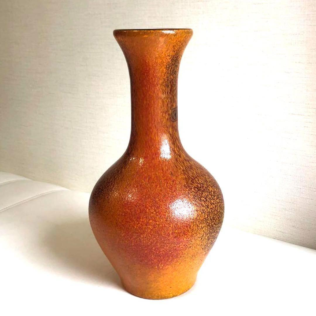 IWATA GLASS イワタガラス　レトロ花瓶　大型　オレンジ　昭和ガラス