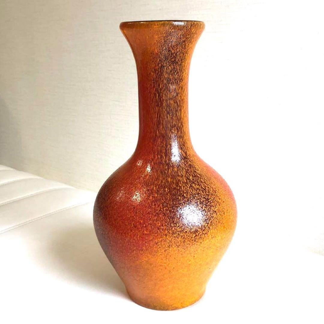 IWATA GLASS イワタガラス　レトロ花瓶　大型　オレンジ　昭和ガラス