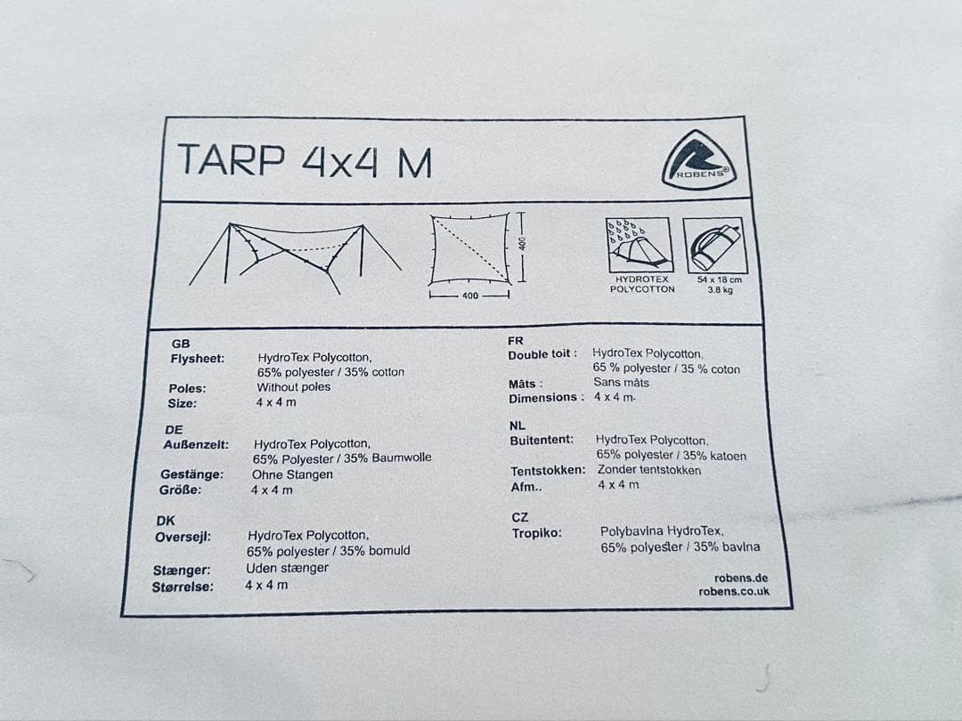 良品 ROBENS ローベンス TARP 4x4 M タープ TC