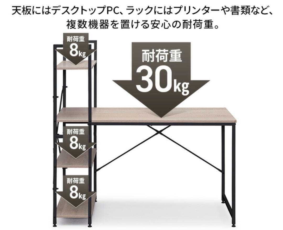 パソコンデスク　勉強机　収納ラック　収納棚　デスクラック　机　ブラウン