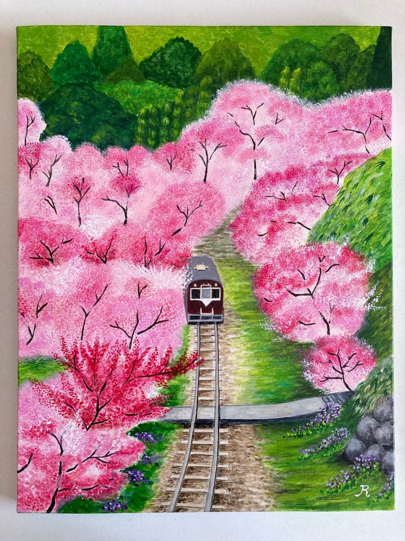 ご依頼品　風景画　花の絵　アクリル画　原画 　　「花桃のトンネル3」F6