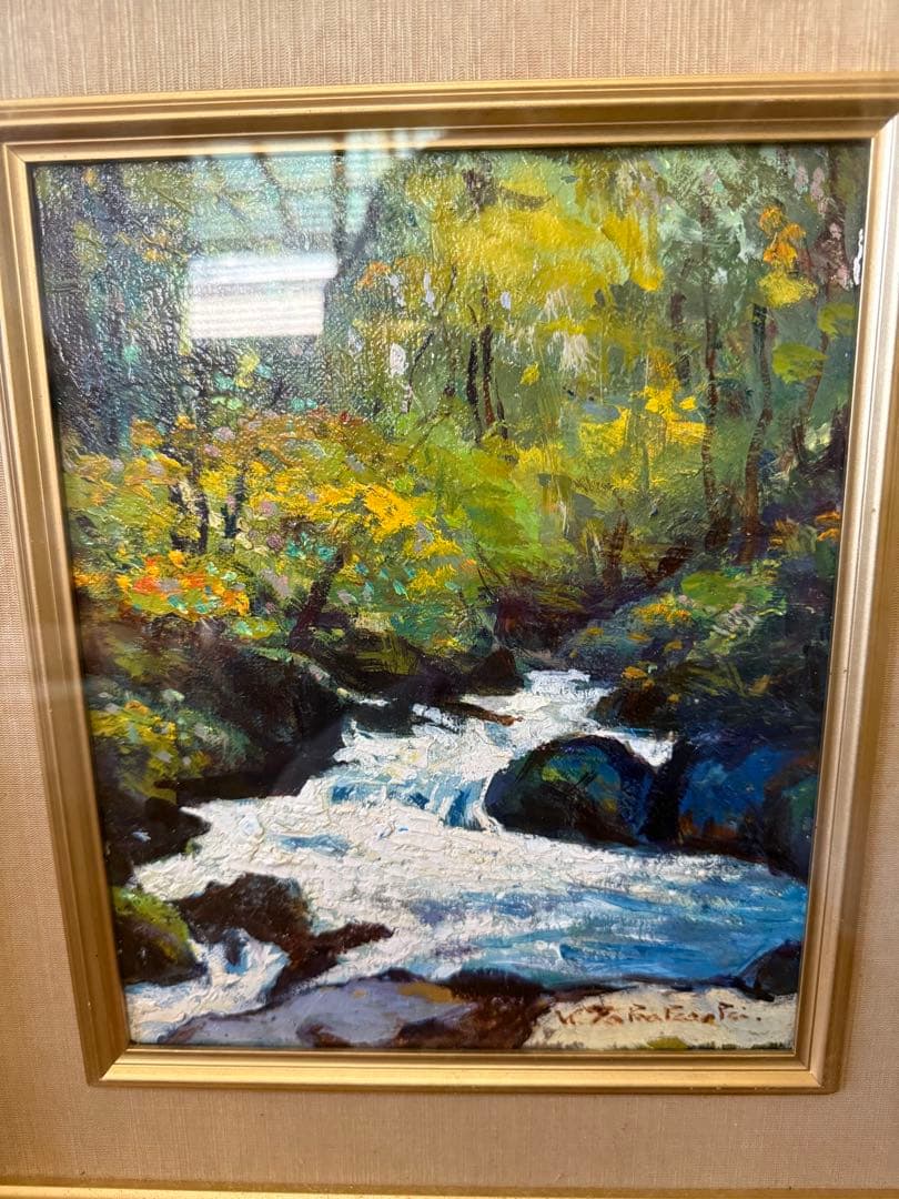 123.「急流の奥入瀬」髙橋一善 油絵