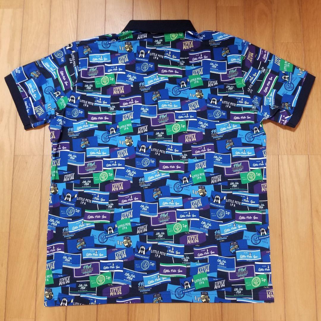 極美品Munsingwear半袖ポロシャツ　総柄　ブルー系　LL