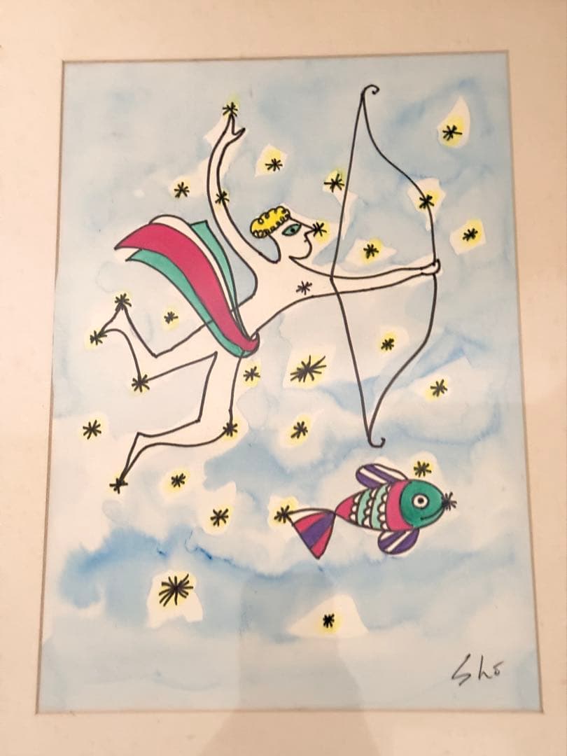 【原画】アンティークショップ購入 水彩画「Sho」星座シリーズ 2点