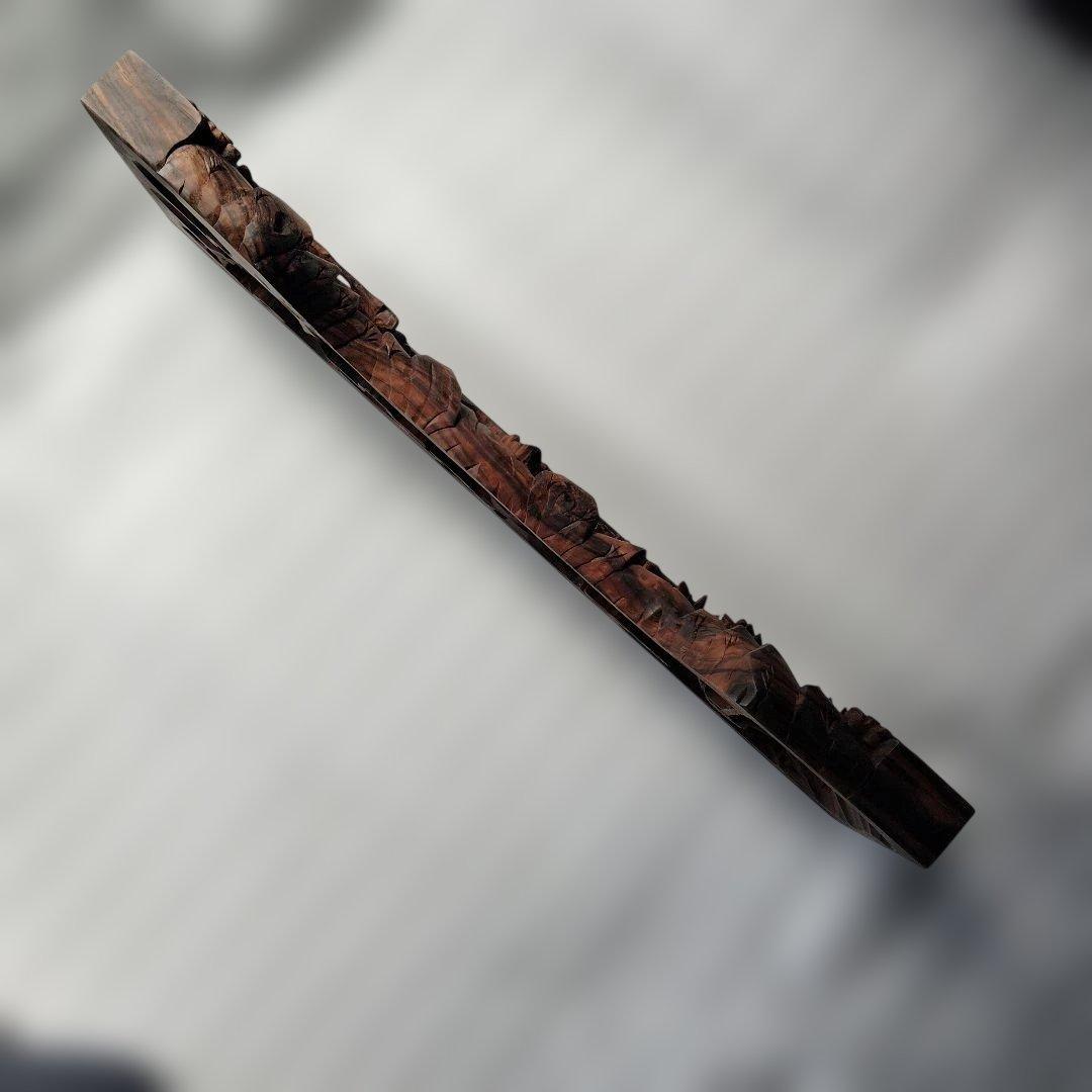 縞黒檀一刀彫り　欄間上枠付