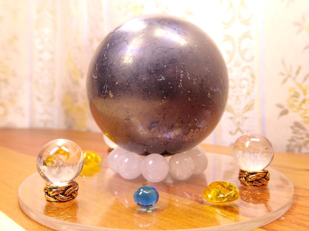 聖なる祭壇♊シュンガイト◆水晶❄丸玉♎アンダラクリスタル♋銅＆アクリル台座✨
