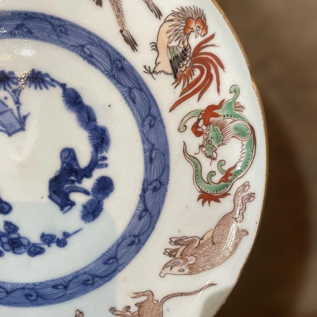 古伊万里　色絵染付松竹梅十二支文皿