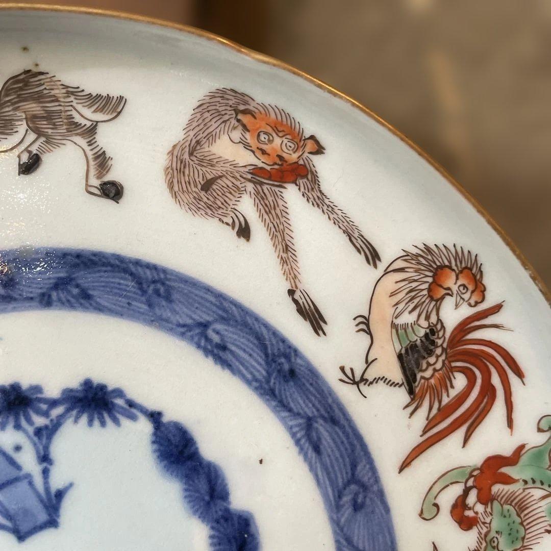 古伊万里　色絵染付松竹梅十二支文皿