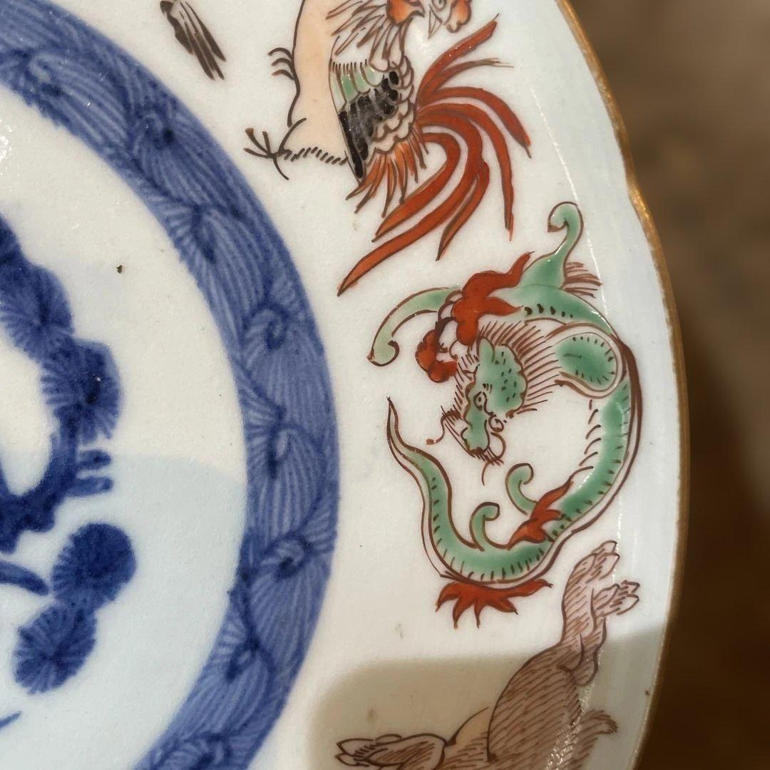 古伊万里　色絵染付松竹梅十二支文皿
