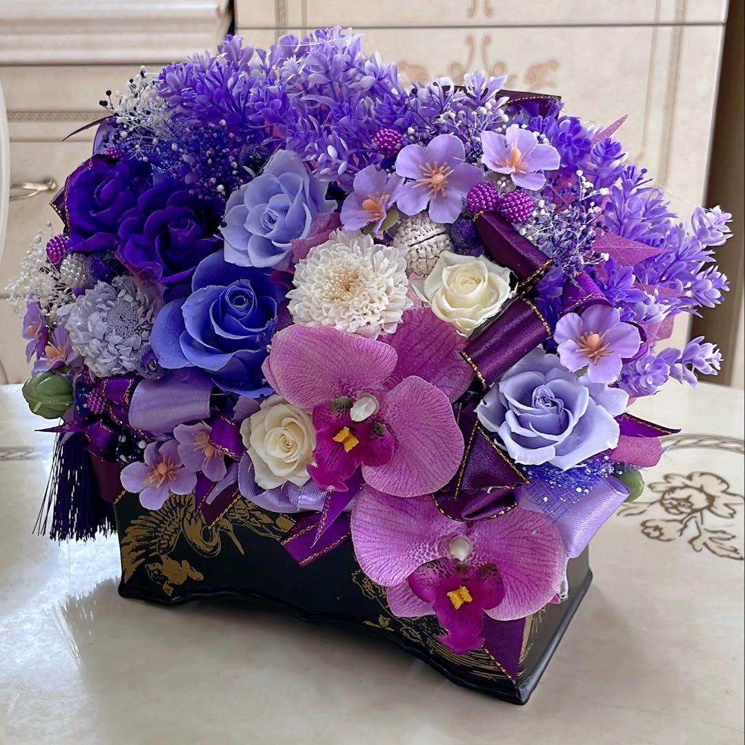 ✨陶器（バラ＆小菊プリザ＆ミニ胡蝶蘭（アーティシャルフラワーアレンジ✨ケース付き