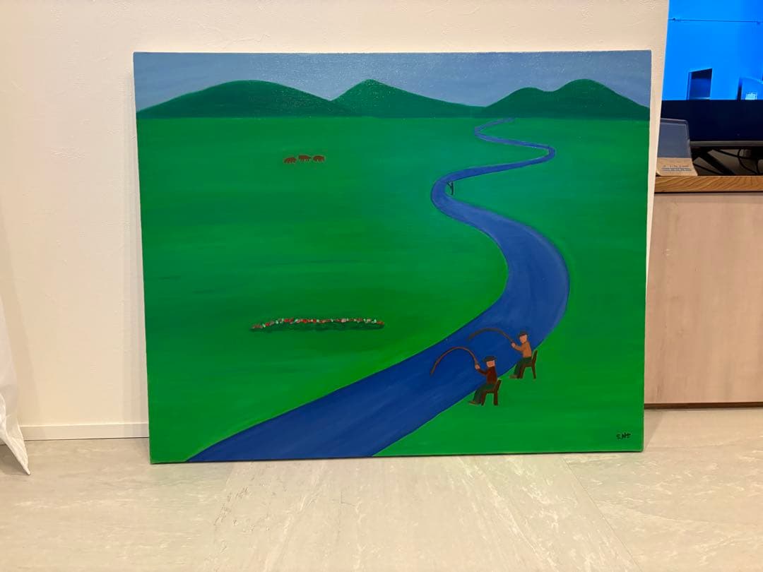 油彩画　釣りをする人たち　F30キャンバス