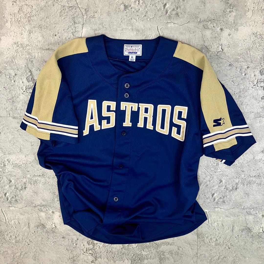 90s スターター MLB アストロズ ベースボールシャツ 古着 刺繍 紺 XL
