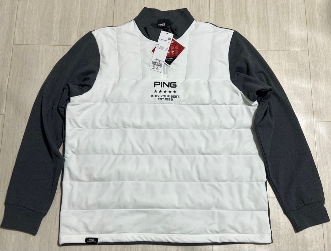 【新品・タグ付き】PING ハーフジップゴルフウェア　ホワイト×グレー　Lサイズ