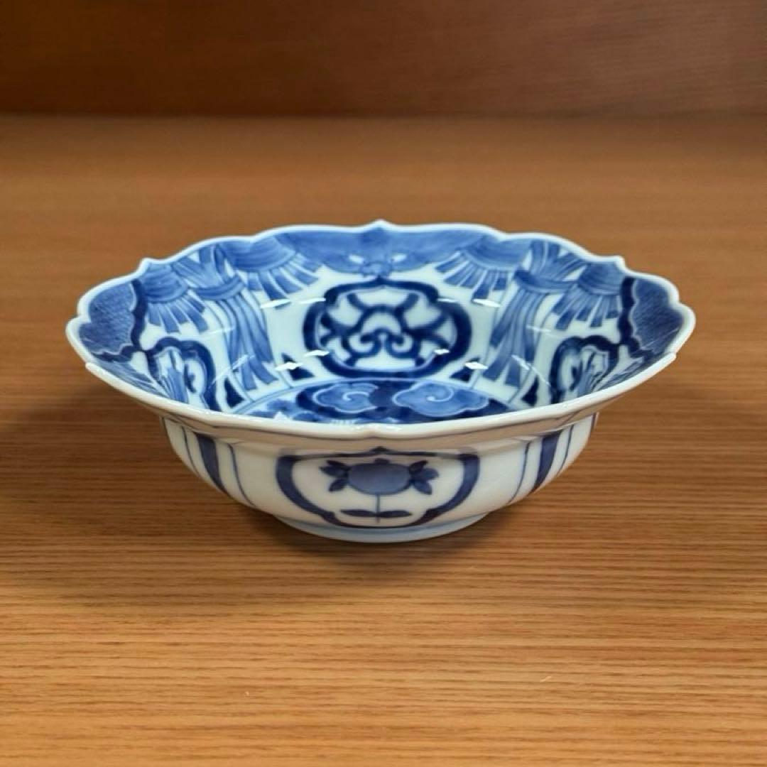 有田焼 李荘窯 染付芙蓉手鹿絵 輪花向付☆