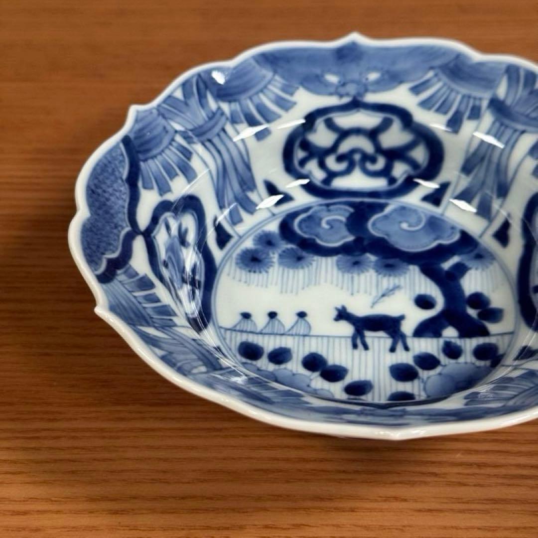有田焼 李荘窯 染付芙蓉手鹿絵 輪花向付☆