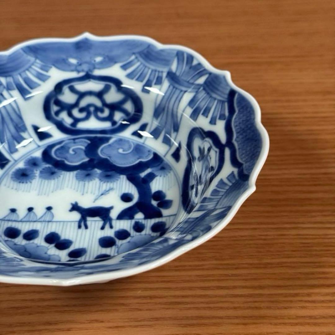 有田焼 李荘窯 染付芙蓉手鹿絵 輪花向付☆