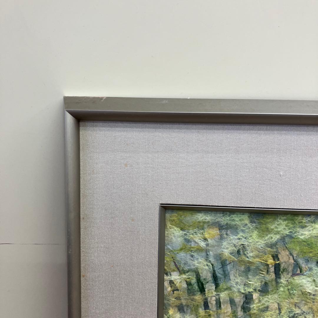 昭和レトロ ちぎり絵 風景画 森 樹木 額装 落款入り 原画 和紙 アート