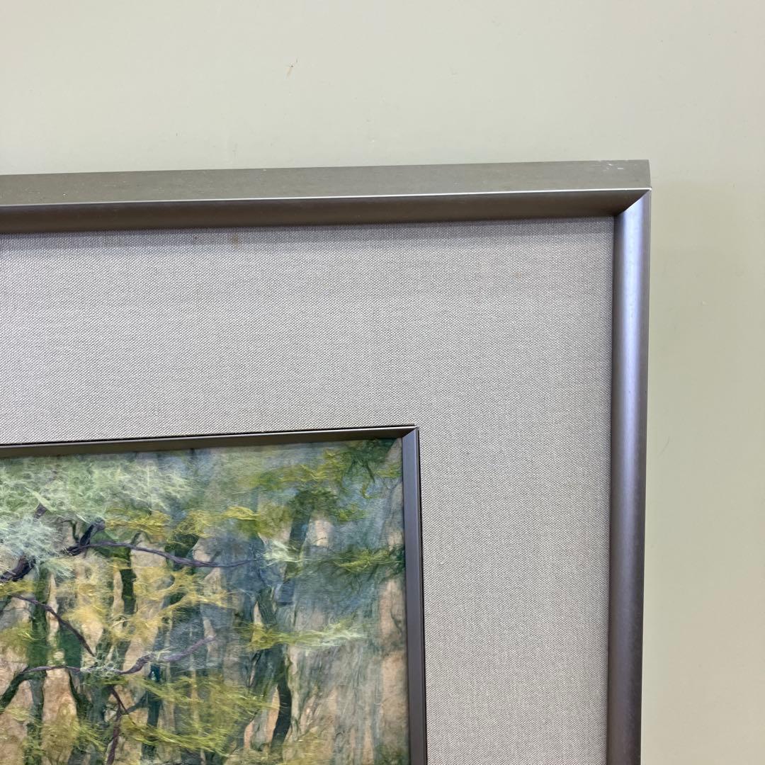 昭和レトロ ちぎり絵 風景画 森 樹木 額装 落款入り 原画 和紙 アート