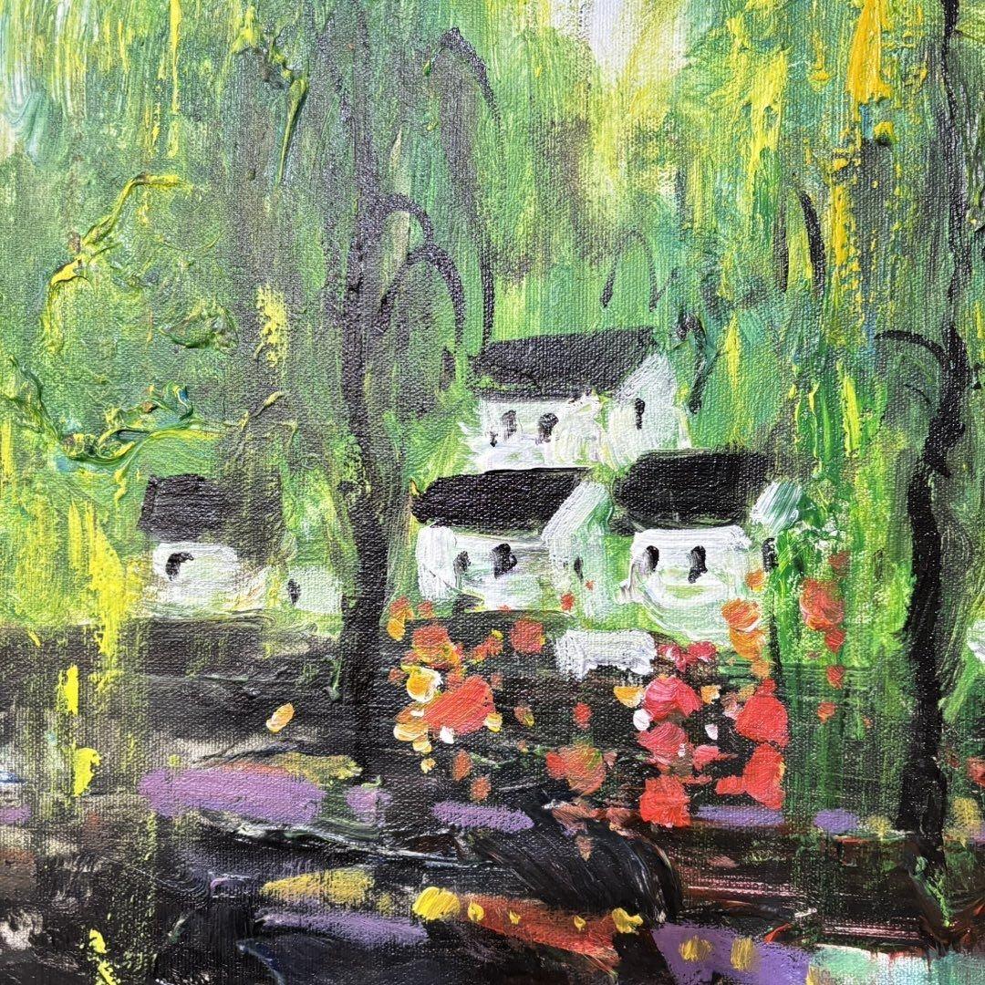 手描き 水彩・油彩画 林風眠 作品図 風景画 キャンバス 約70×100cm