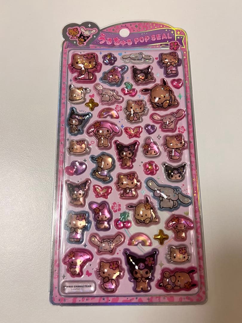 ハローキティシール3枚セット　 ボンボンドロップ第一弾　うるちゅるポップシール