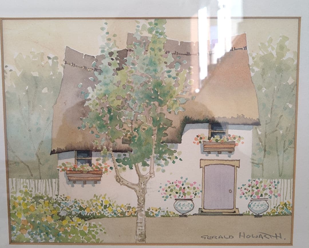 《値下げOK》 模写ジェラルド・ハワース 水彩画 茅葺き屋根の家風