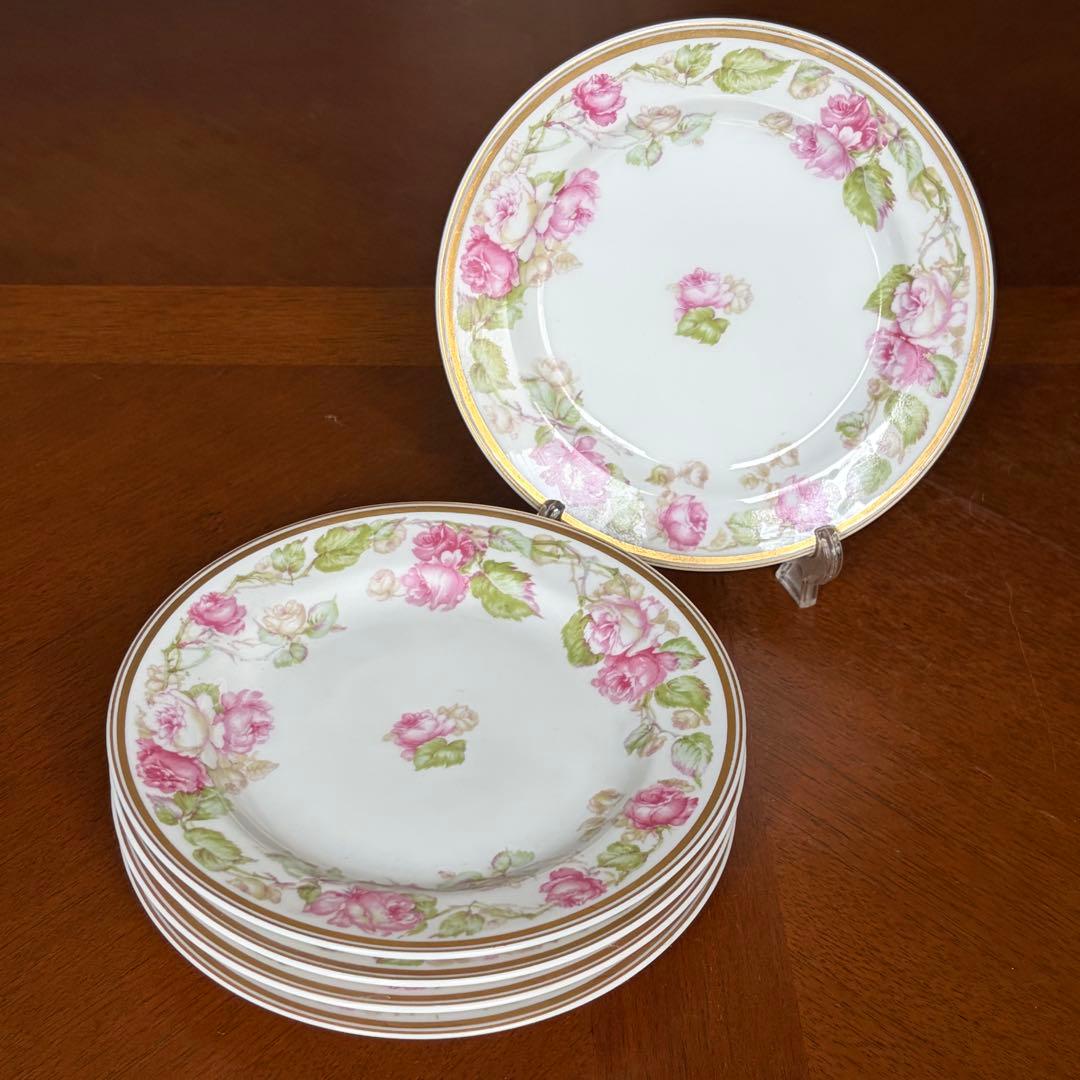 【希少品】ビンテージ　アビランドリモージュ★Rose rose★ケーキ皿　5枚