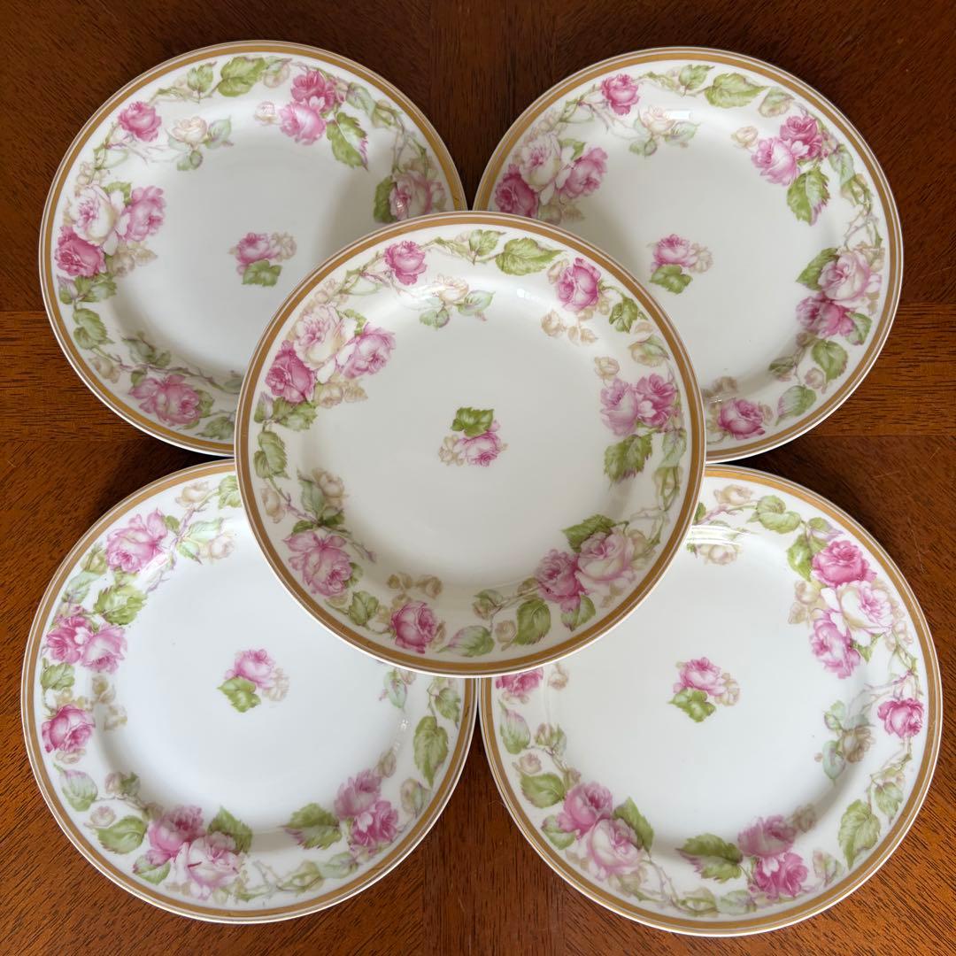【希少品】ビンテージ　アビランドリモージュ★Rose rose★ケーキ皿　5枚