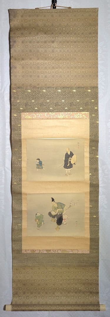 松本楓湖　人物　色紙2枚　歴史画　掛け軸　合わせ箱　書画、骨董品、美術品