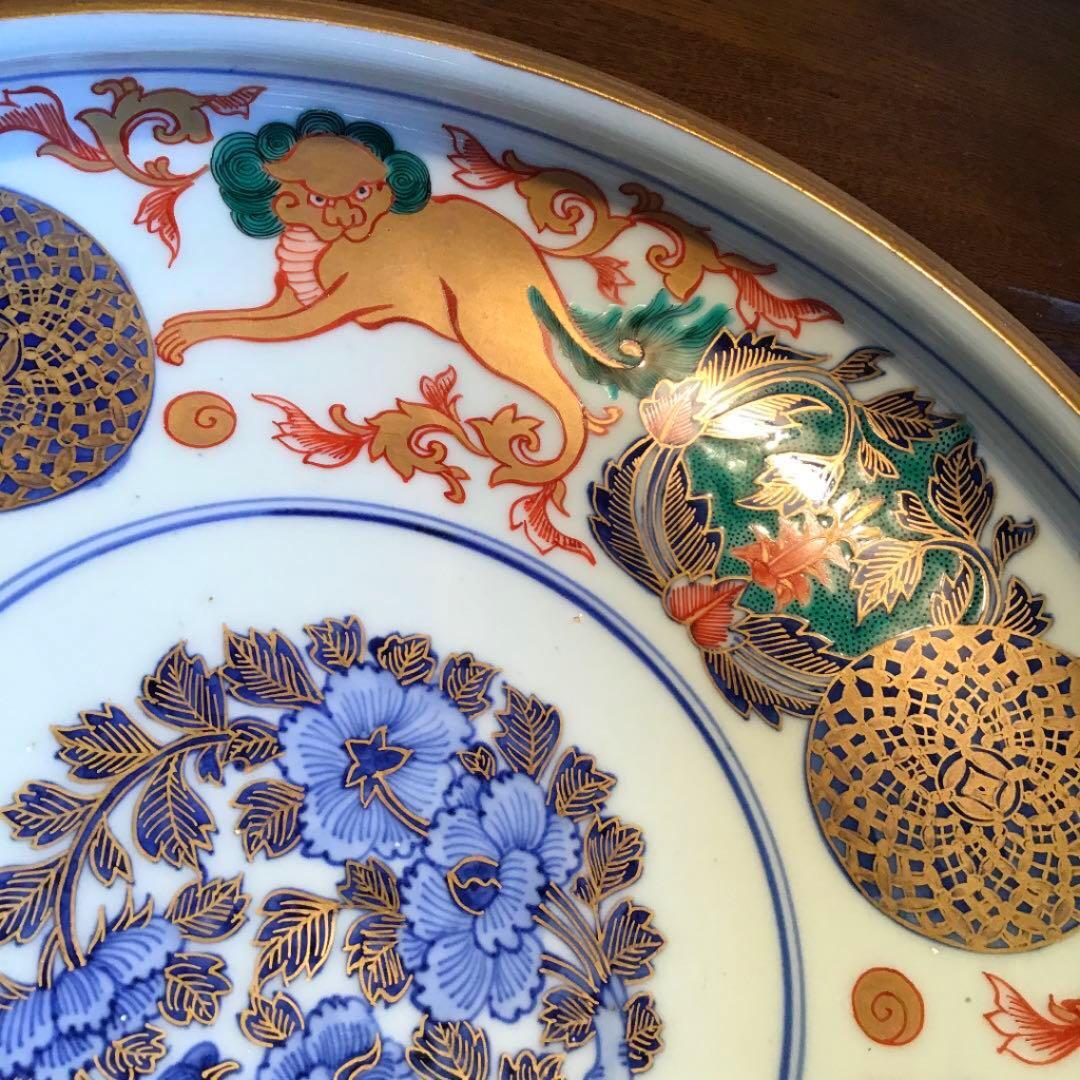 939古伊万里　最上手金襴手　唐獅子牡丹七宝紋様（冨貴長春）三ツ鉢　共箱付