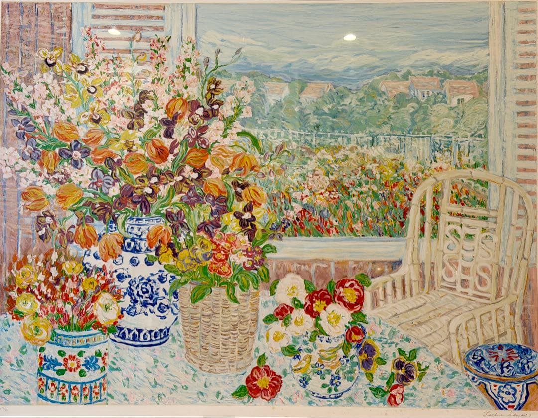 Leslie Sayour 「窓辺の花束」 額装 花 室内風景 版画 #265