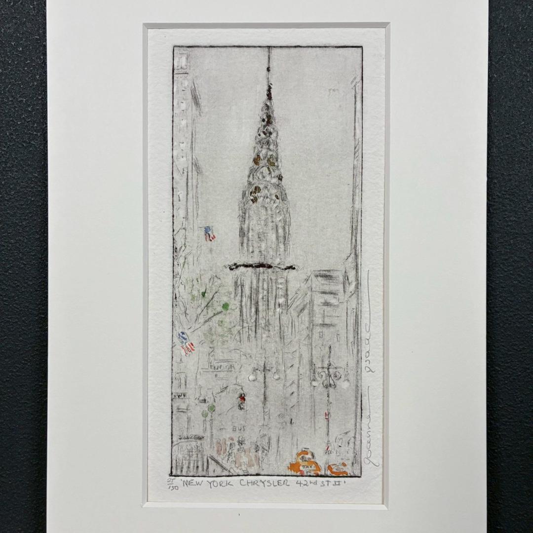 美品 ジョアン・アイザック「ニューヨーククライスラービル」銅版画+手彩 サイン有