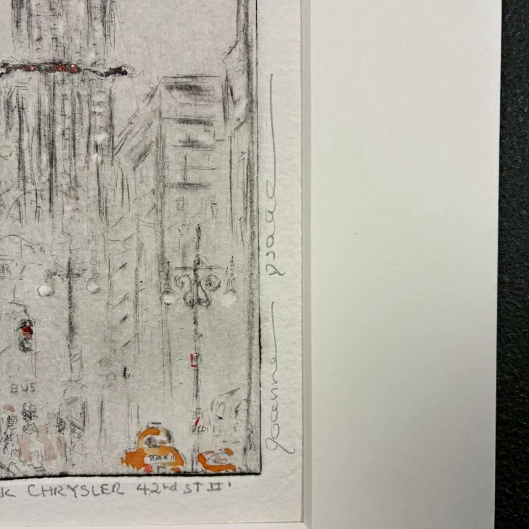 美品 ジョアン・アイザック「ニューヨーククライスラービル」銅版画+手彩 サイン有