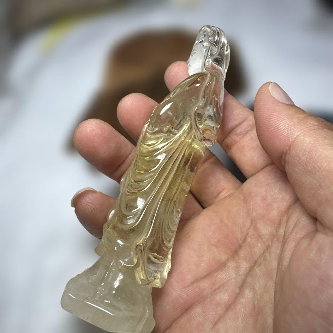 高品質　観音黄水晶　シトリン　置物　約12cm