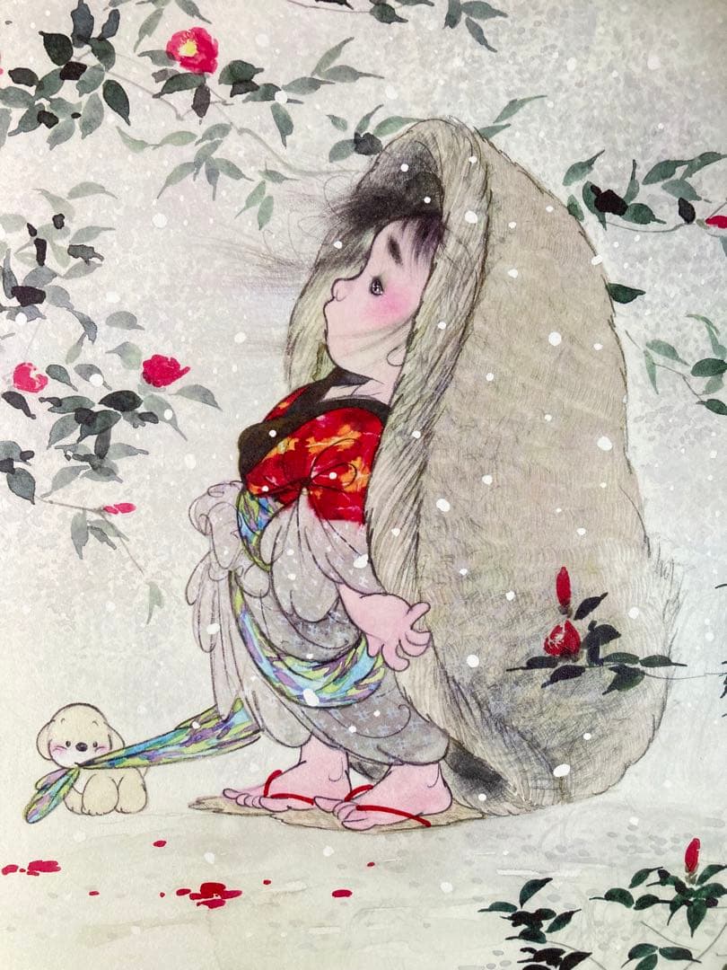 【真作保証】中島潔「寒椿」リトグラフ 直筆サイン 版画 絵画 額装 あずま工芸