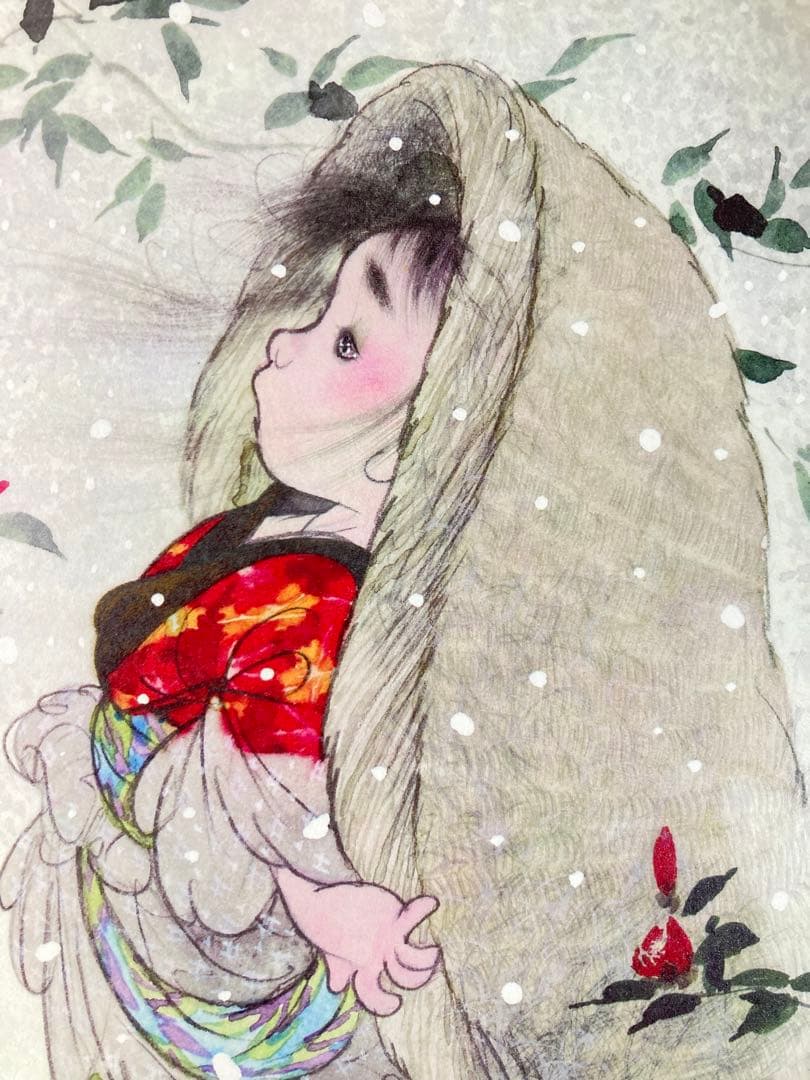 【真作保証】中島潔「寒椿」リトグラフ 直筆サイン 版画 絵画 額装 あずま工芸