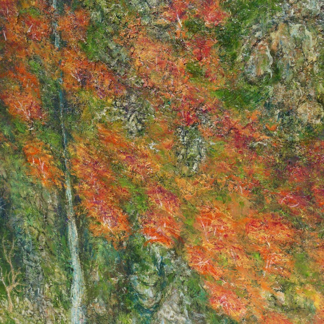 【今週末出品終了】「紅葉と滝」 大きな絵画 油絵 F80号 風景画 迫力