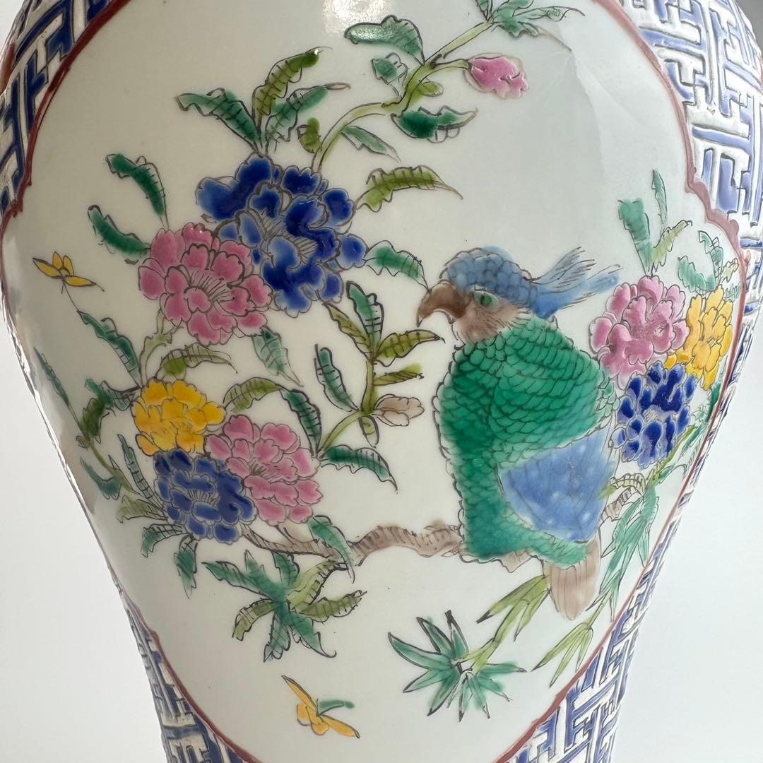 中国 花瓶 色絵 粉彩 壺 飾壺