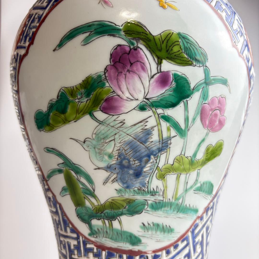 中国 花瓶 色絵 粉彩 壺 飾壺