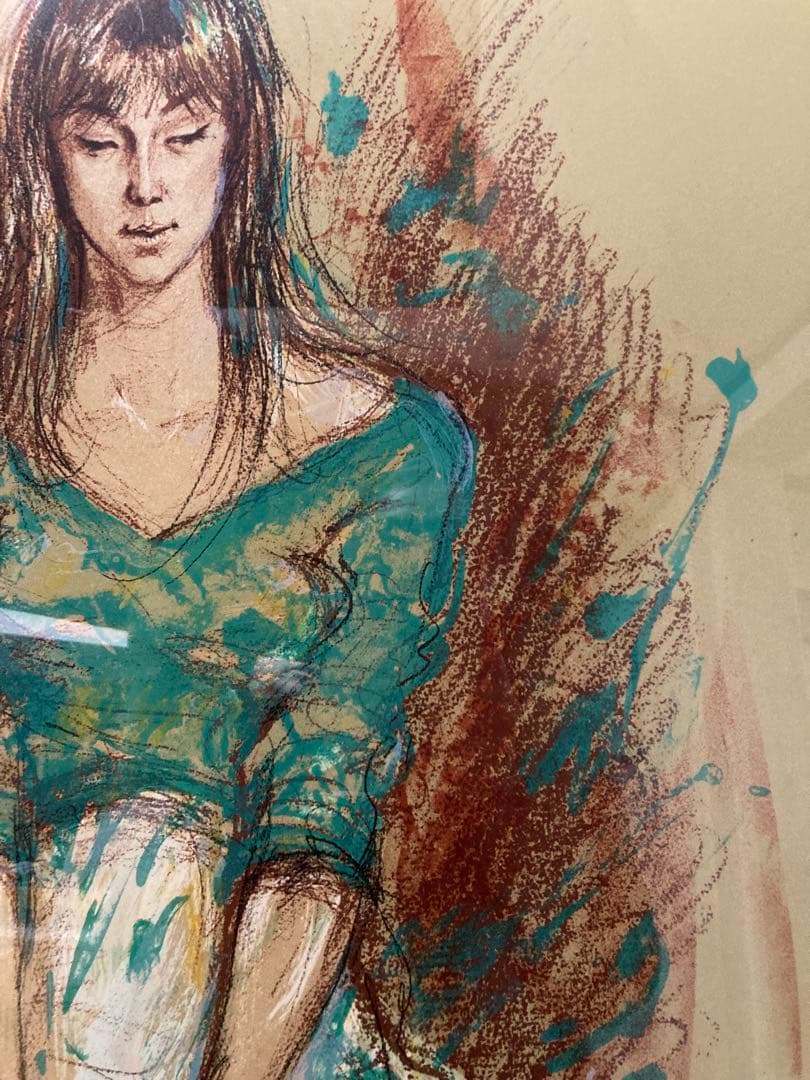 リトグラフ 人物画【ジャック・ペクナール 】 フランス人気画家 額装 大判 挿箱