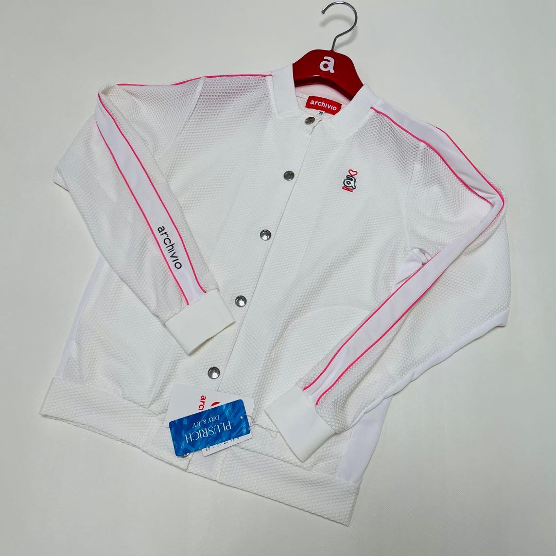 春夏に重宝♪ゴルフアウター⛳️アルチビオ☆可愛いUVブルゾン☆白×ピンク☆新品✨️