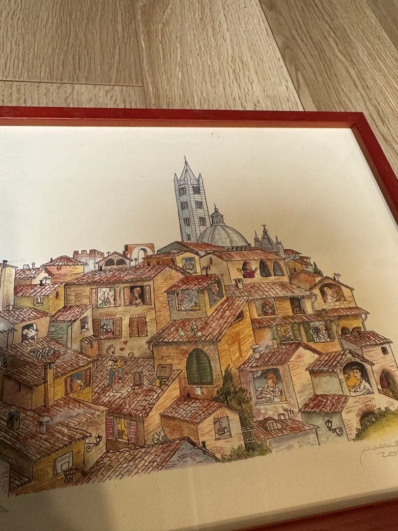 イタリア風景 シルクスクリーンアート 赤フレーム