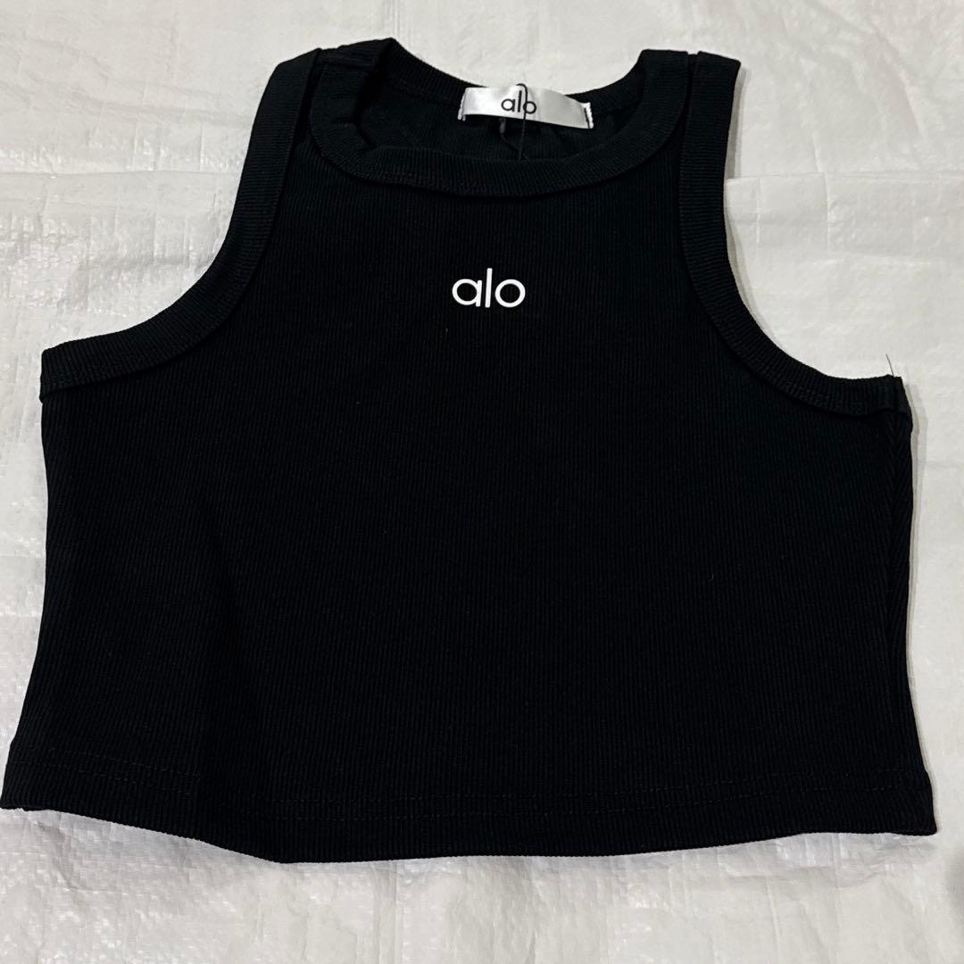 ラスト1点★alo ブラック クロップド リブタンクトップ 黒S