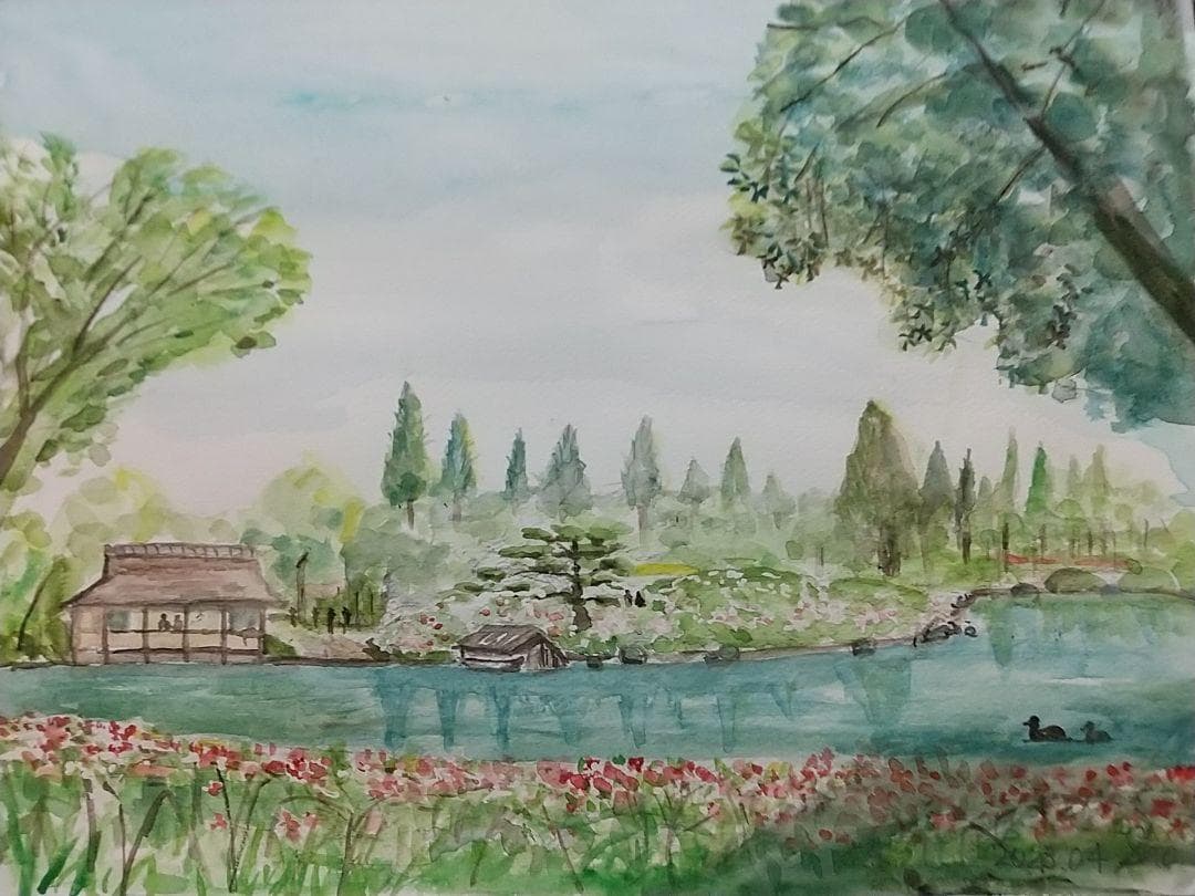 風景画　昭和記念公園　立川市　水彩画 SHO ２枚もの