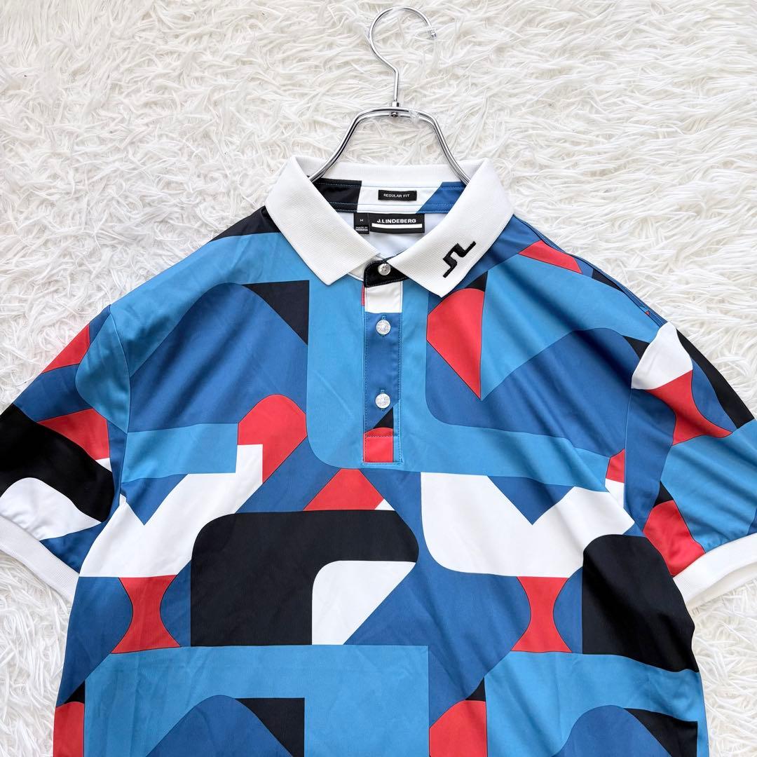 美品✨J.LINDEBERG ジェイリンドバーグ ゴルフポロシャツ ブルー M