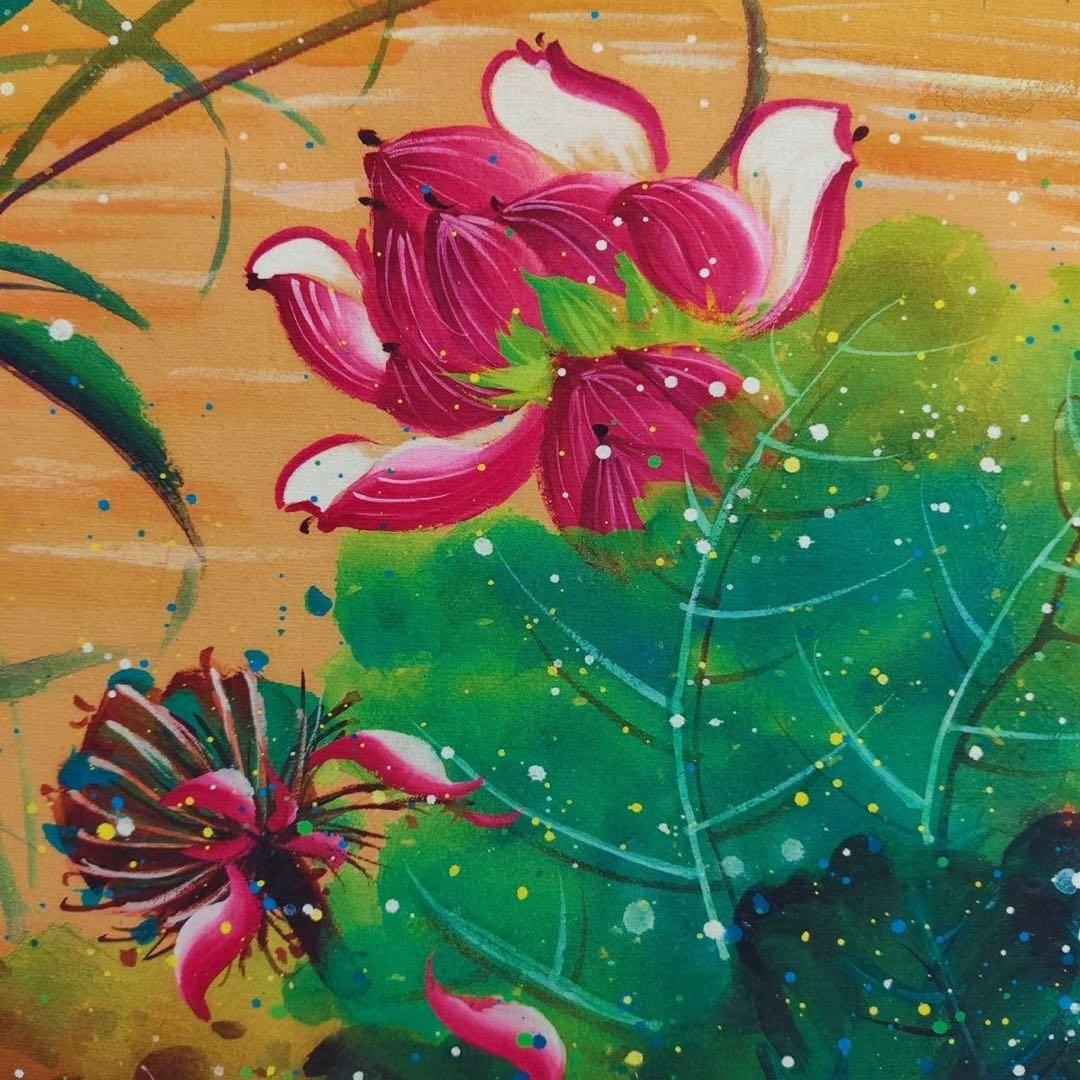 中国掛軸 王雪涛 花鳥図 鶴 蓮 四尺中堂 掛け軸 中国画 インテリア