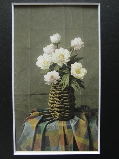 伊勢崎勝人【白い牡丹】希少画集画、状態良好、新品高級額装付