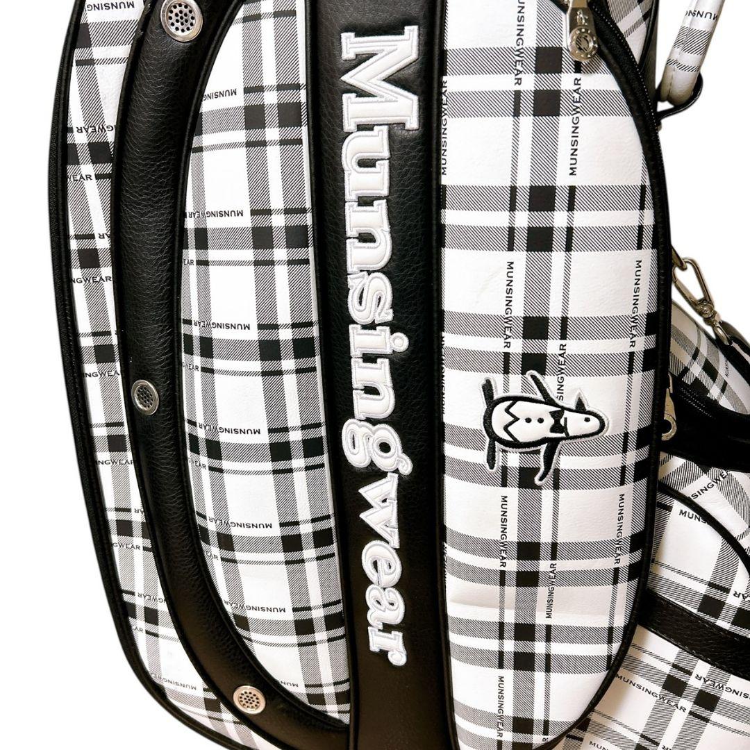 【希少 チェック柄】 Munsingwear キャディバッグ フード付 白 黒