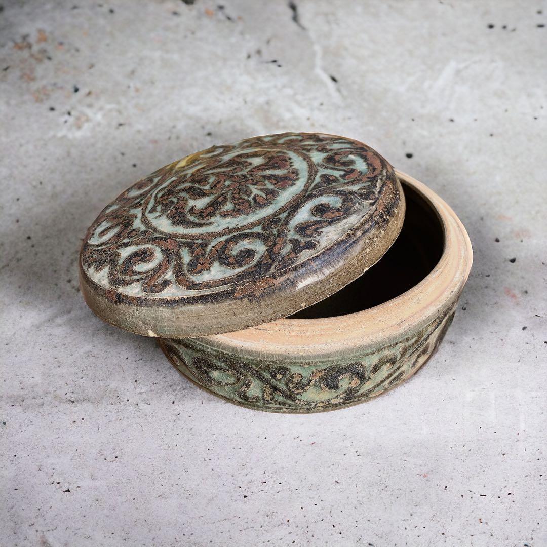 高麗 青磁 刻花象 花文 合子　中国　李朝　鳳凰　古美術　骨董品　朝鮮　香合