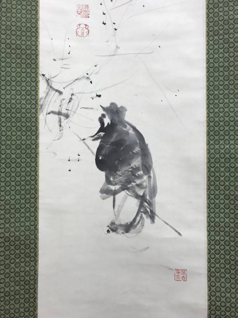 真作/岡文涛/早春梅花高士図/梅花図/人物図/掛軸/名家伝来/AE-235